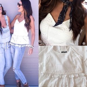 White Eyelet Lace Tank Top with Tassel Detail